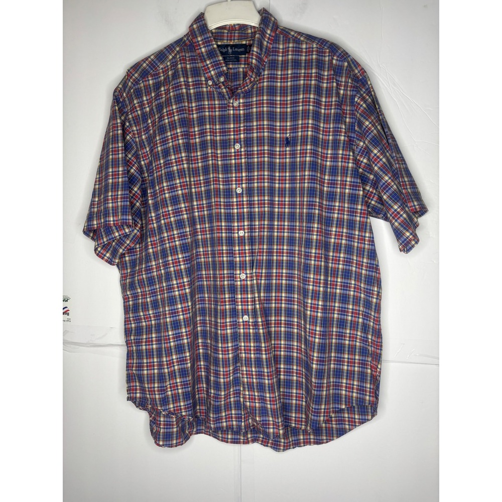Ralph Lauren Blake Mens XL Short Sleeve Button Down Shirt Plaid Cotton Oversized - Picture 2 of 6